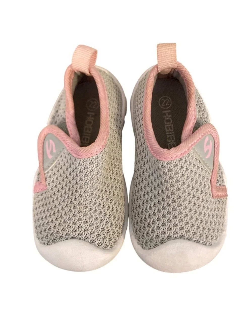 Hobibear Toddler Slip-On Sneakers Gray Pink Size 22 Lightweight Mesh Sole